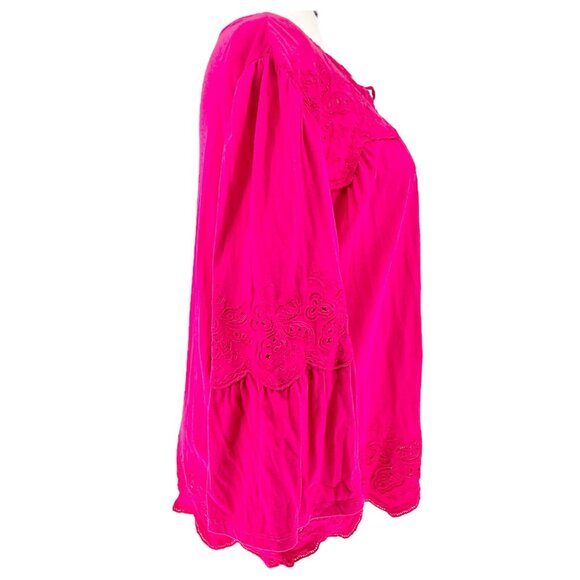 Lauren Ralph Lauren Boho Peasant Top Womens 2X Fuchsia Embroidered with Tassels - Picture 6 of 8